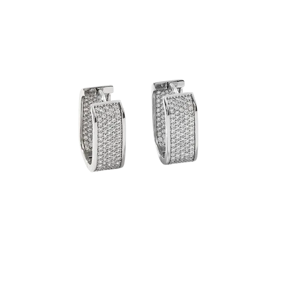 Pair of silver hoop earrings on a white background