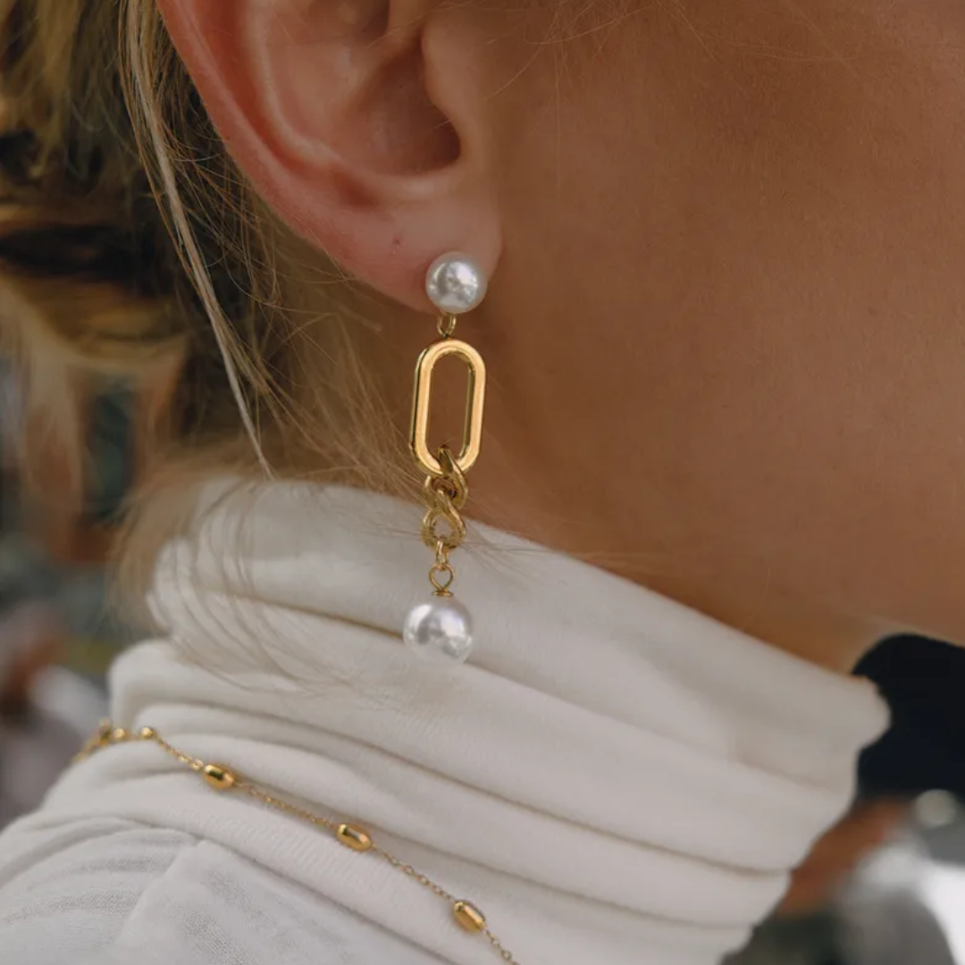 Pearl Chain Drop Earrings