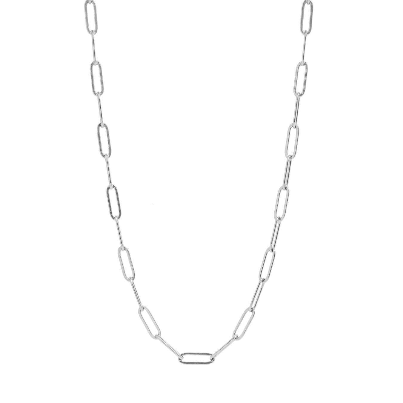 Silver chain necklace on a white background