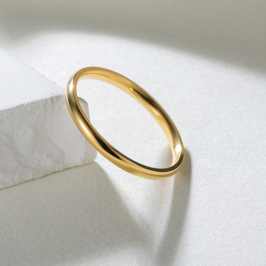 Gold ring on a light gray background