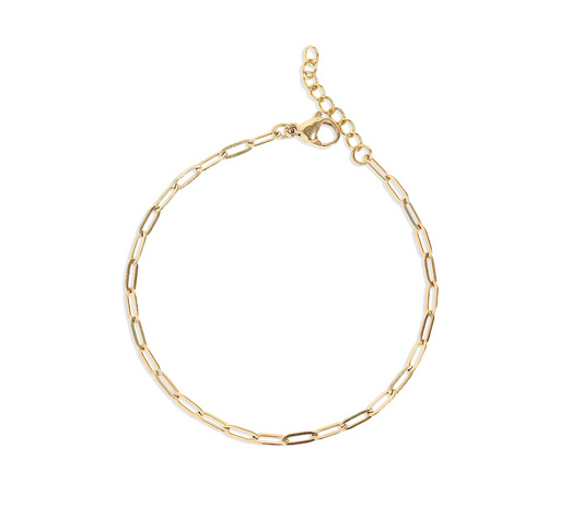 Gold chain bracelet on a white background
