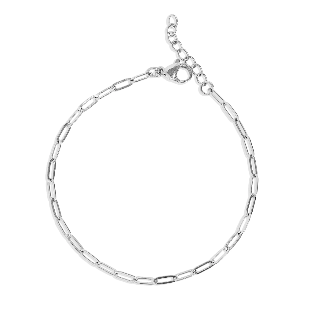 Silver chain bracelet on a white background