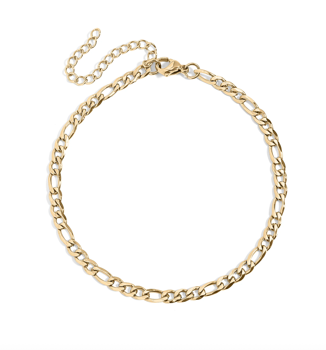 Gold chain necklace on a white background